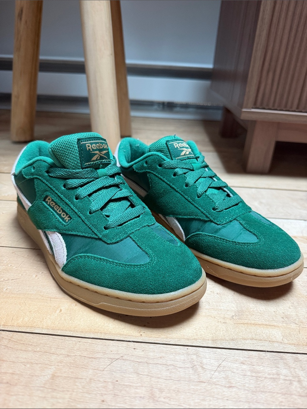 Reebok Green Suede Sneakers with White Side Stripe